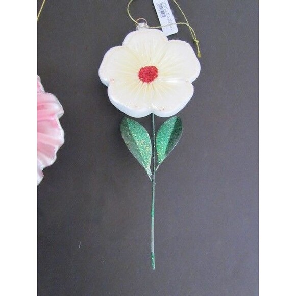 West Elm Glass Flower Ornaments Set 3 White Orange Pink Large NEW - Picture 3 of 11